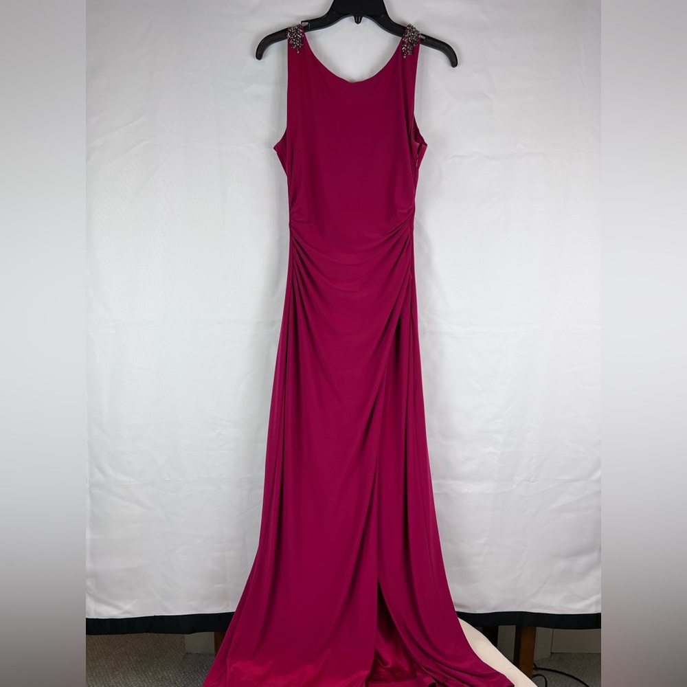 Evening gown by Laundry, red size 6. Drape back and jewel detail at shoulders.